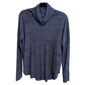 Michael Stars- Women’s Blue Camo Print Cotton Waffle Knit Cowl Neck Top, Size M